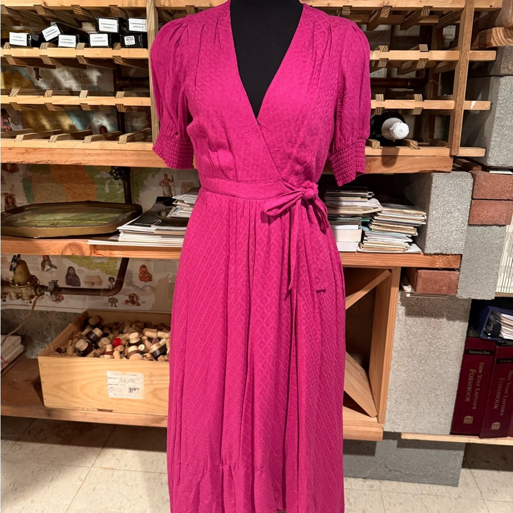 Maeve Fuchsia Wrap Midi Dress